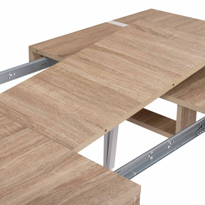 Table à manger extensible rectangle AUSTRIA 6-10 personnes bois pied épingle blanc 160-200 cm