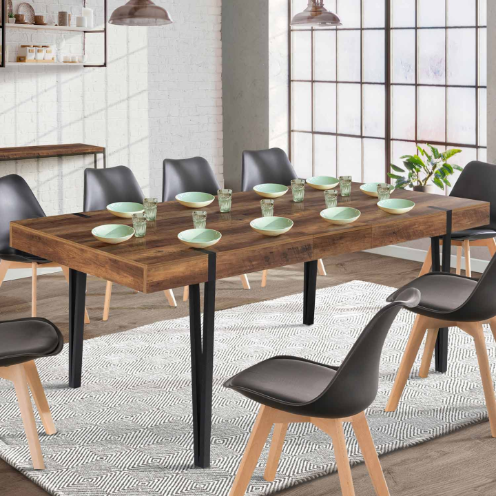 Mesa de comedor extensible de madera oscura con base de pino negro - AUSTRIA | ID Market