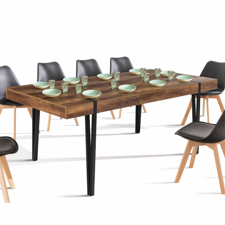 Mesa de comedor extensible de madera oscura con base de pino negro - AUSTRIA | ID Market