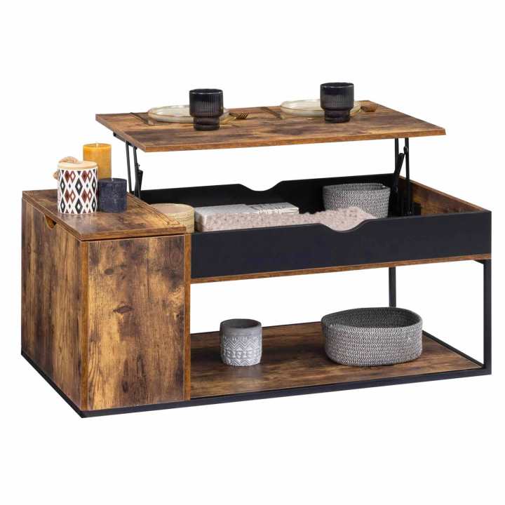 Table basse plateau relevable CHICAGO avec coffre design industriel