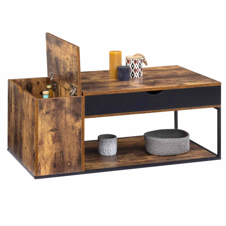 Table basse plateau relevable CHICAGO avec coffre design industriel