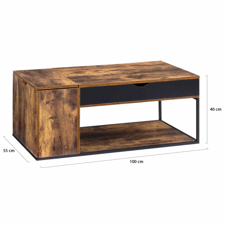 Table basse plateau relevable CHICAGO avec coffre design industriel