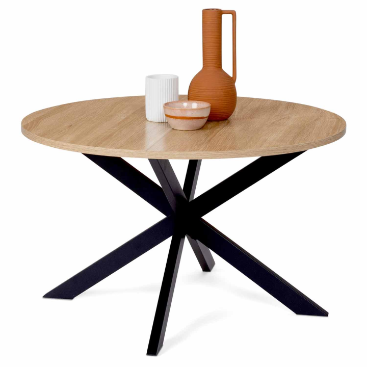 Mesa de centro redonda con pata de araña 70 cm madera y negro - ALIX | ID Market