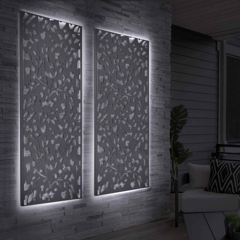 Panneau décoratif extérieur avec LED motif floral gris