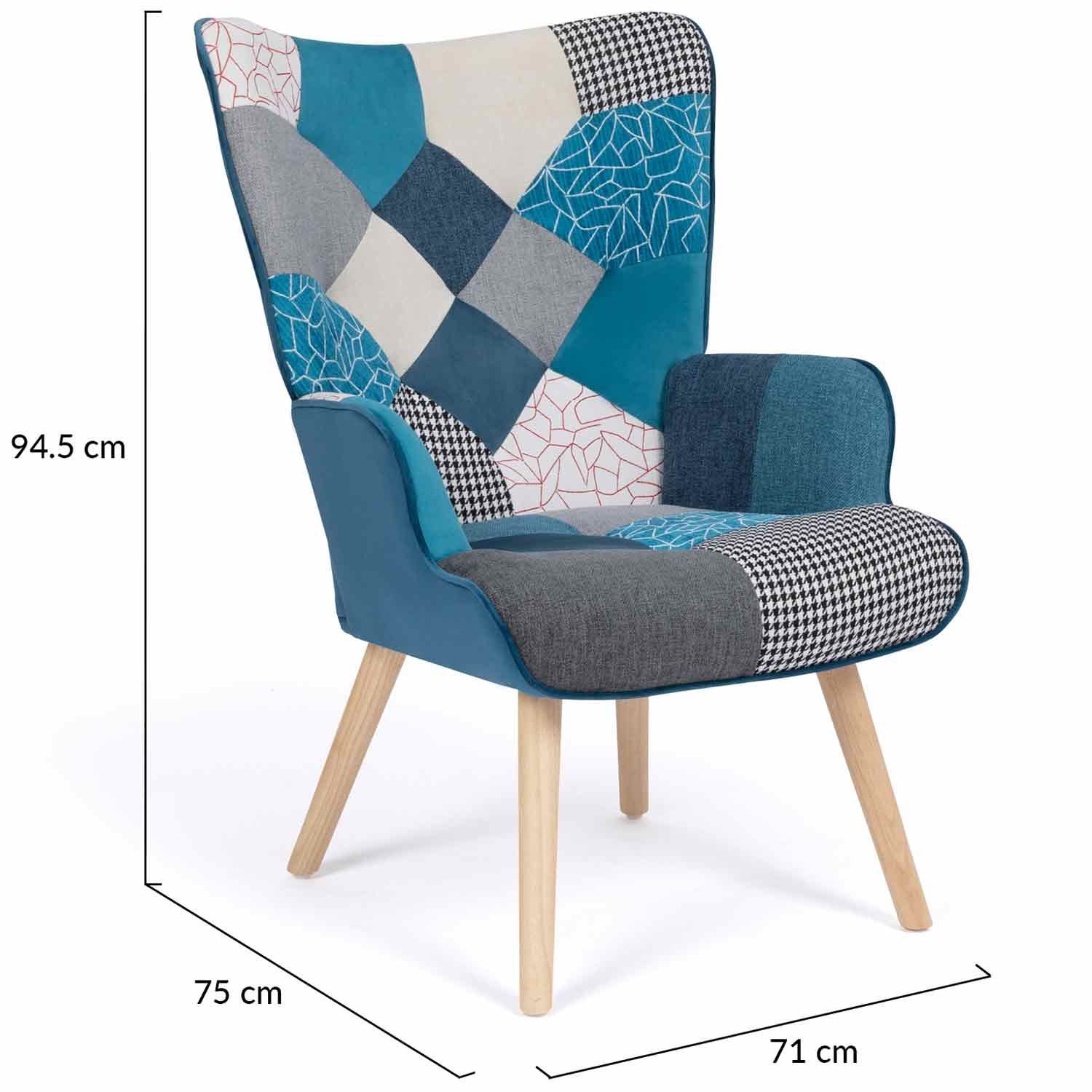 Fauteuil Scandinave Patchwork Bleu Ivar Id Market