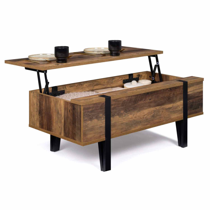 Mesa de centro con tablero elevable de madera oscura y base de pasador - AUSTRIA | ID Market