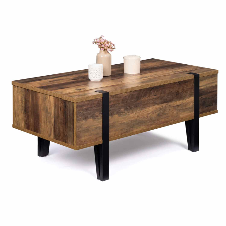 Mesa de centro con tablero elevable de madera oscura y base de pasador - AUSTRIA | ID Market