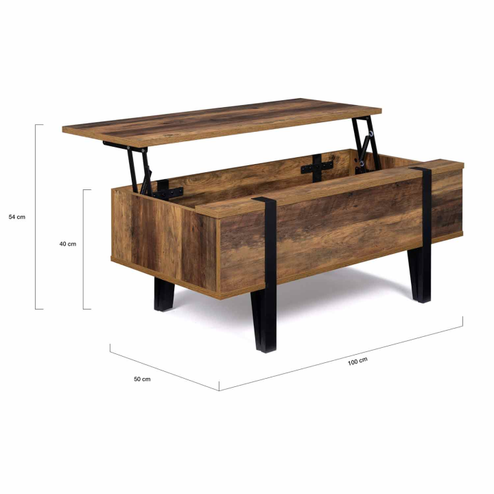 Mesa de centro con tablero elevable de madera oscura y base de pasador - AUSTRIA | ID Market