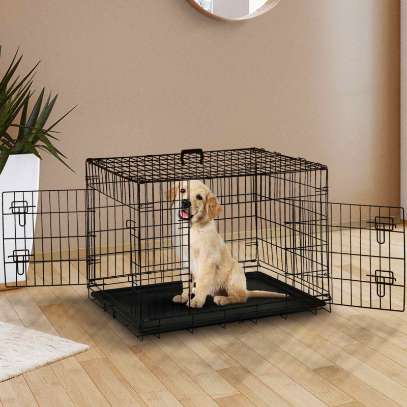 Chenil extérieur pour chien - cage chien - enclos chien - toile toit  imperméable anti-UV, porte verrouillable, 2 bols rotatifs - acier noir  oxford