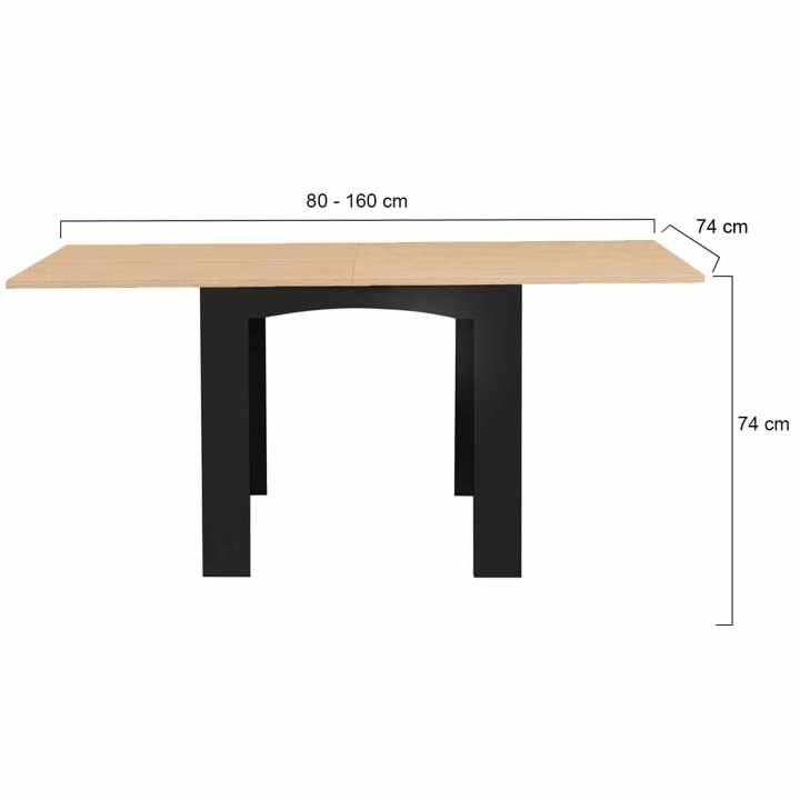 Table à manger extensible rectangle DONA 6-8 personnes noire plateau façon hêtre 80-160 cm