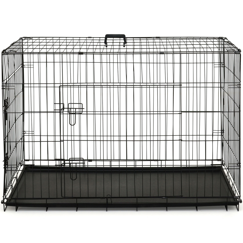 Cage de transport pour chien noire 3 dimensions pliable avec 2 portes et  poignée