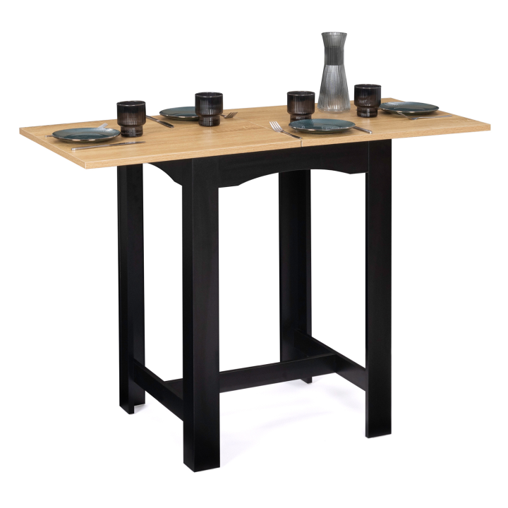 Table haute de bar extensible DONA 4 à 6 personnes noire plateau façon hêtre 65-130 cm