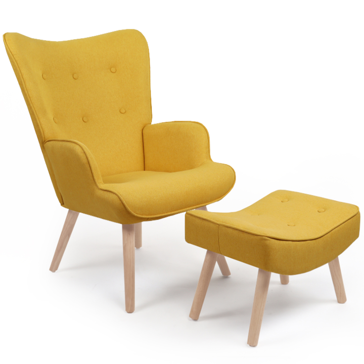 Fauteuil scandinave IVAR avec repose pieds jaune