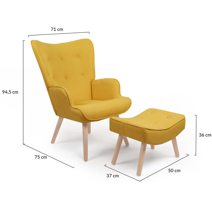 Fauteuil scandinave IVAR avec repose pieds jaune