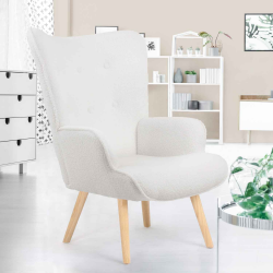 Fauteuil scandinave IVAR en tissu bouclette blanc cassé