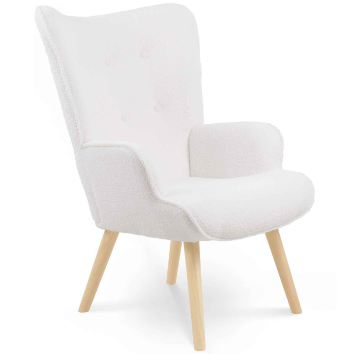 Fauteuil scandinave IVAR en tissu bouclette blanc cassé