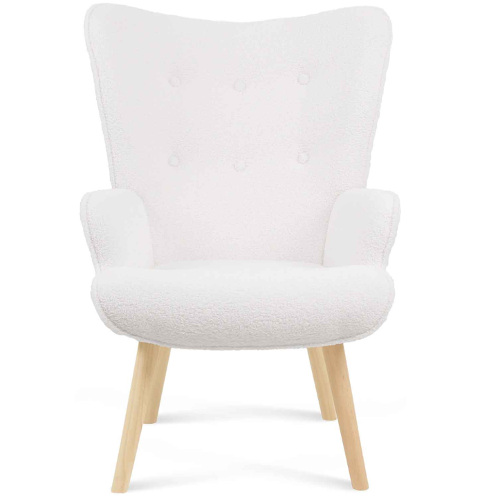 Fauteuil scandinave IVAR en tissu bouclette blanc cassé