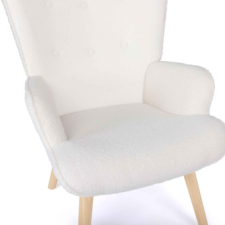 Fauteuil scandinave IVAR en tissu bouclette blanc cassé