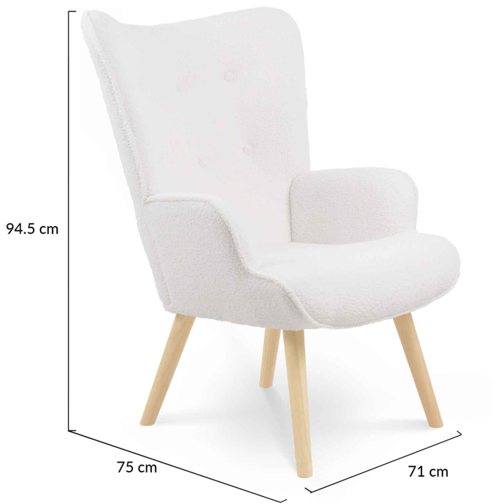 Fauteuil scandinave IVAR en tissu bouclette blanc cassé