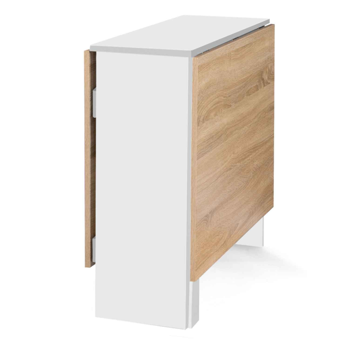 Consola plegable blanca con tablero de madera - EDI | ID Market