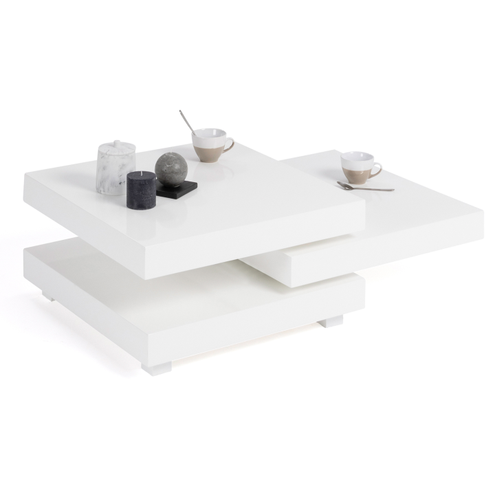 Table basse MINA blanche plateaux rotatifs 60x60 cm