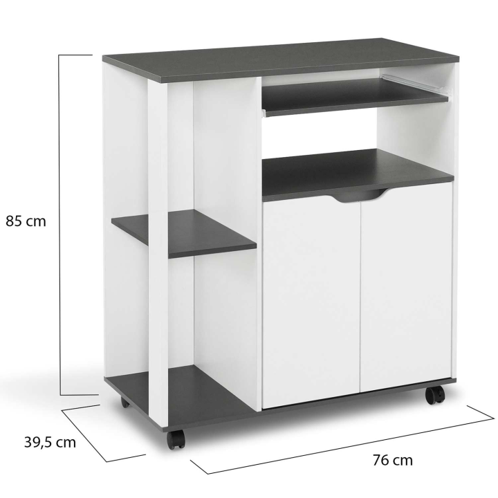 Desserte de cuisine COSI bois blanc et plateaux gris L.76 CM