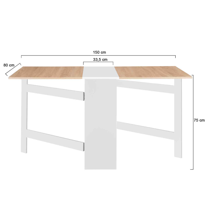 Table console pliable EDI 2-6 personnes avec rangements bois blanc plateau façon hêtre 150 x 80 cm