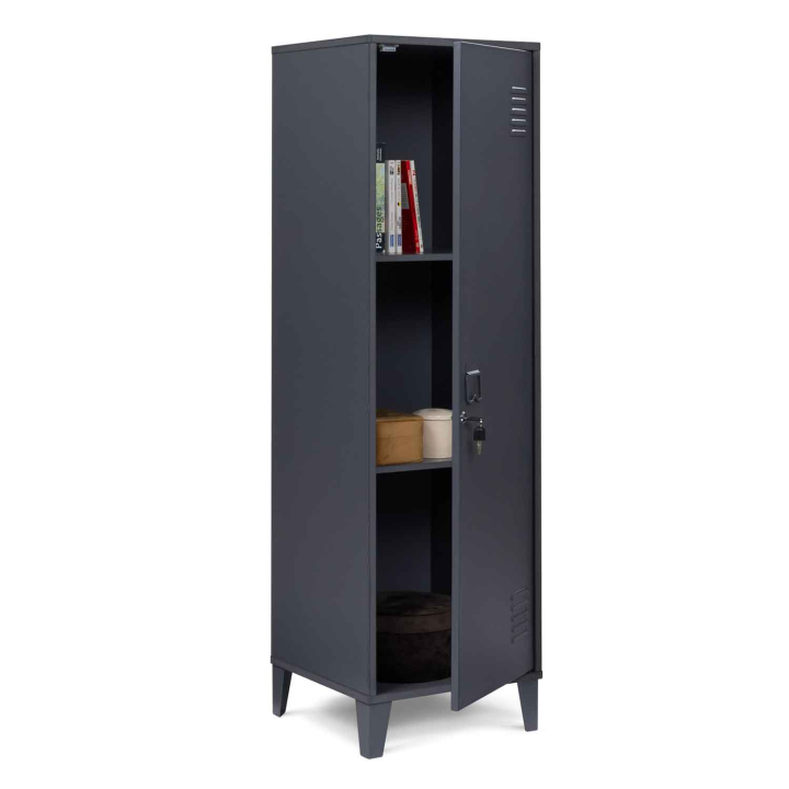 Armoire vestiaire ESTER porte métal gris foncé design industriel