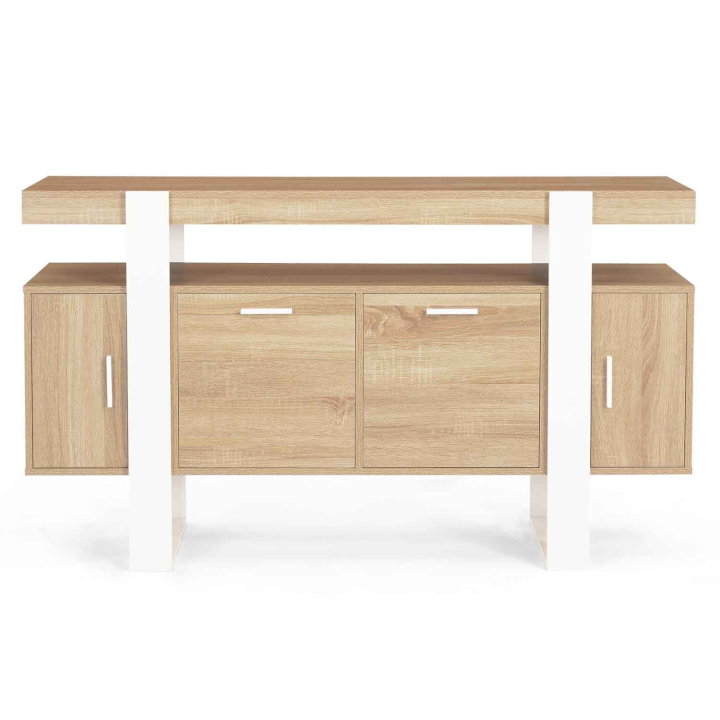 Buffet 140 cm PHOENIX 4 portes bois et blanc