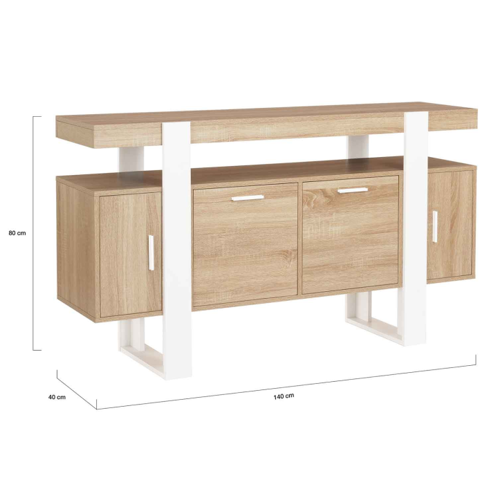 Buffet 140 cm PHOENIX 4 portes bois et blanc