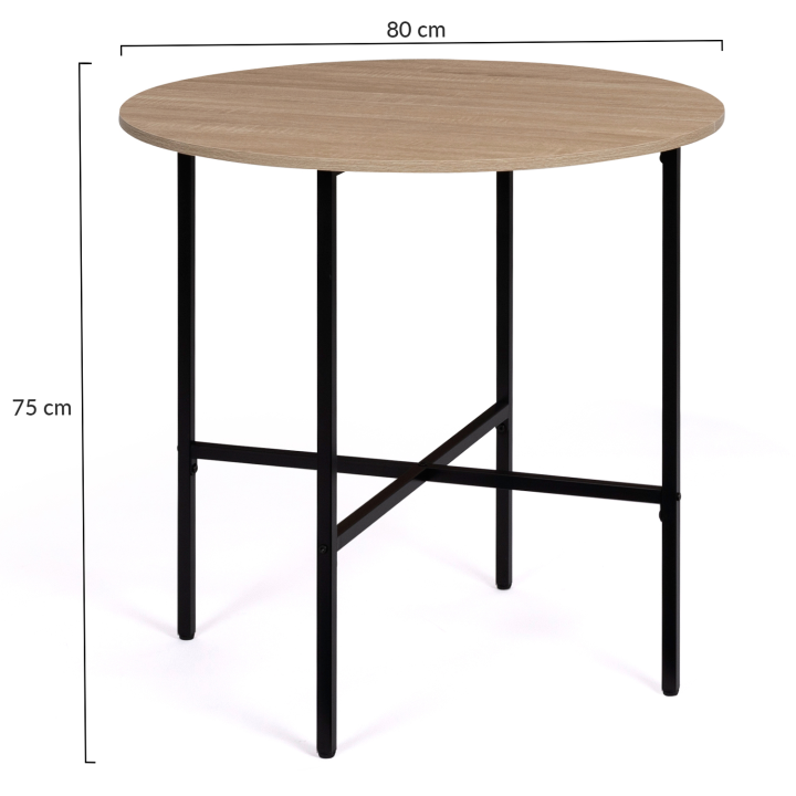 Table à manger ronde DETROIT 2-4 personnes design industriel 80 cm