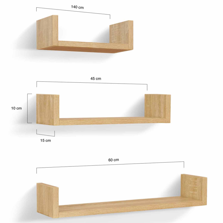 Lot de 3 étagères murales façon hêtre 60/45/30 cm