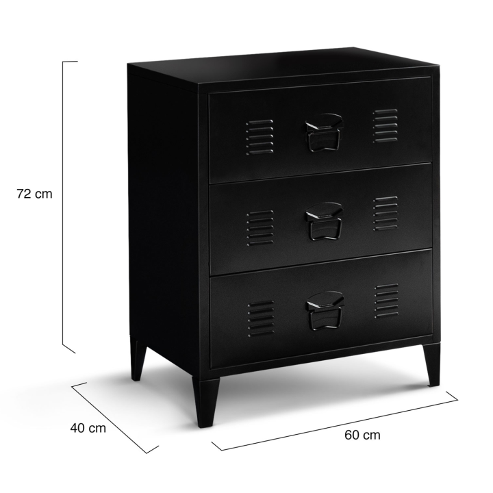 Arcón de metal negro de 3 cajones - ESTER | ID Market