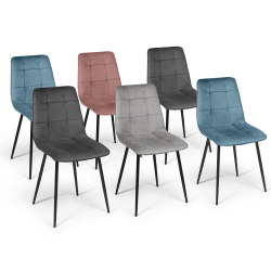 Lot de 6 chaises MILA en velours mix color pastel bleu x2, gris foncé x2, gris clair, rose