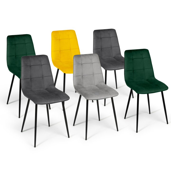 Sillas de terciopelo de colores mixtos: verde, amarillo y gris con patas de metal - MILA | ID Market