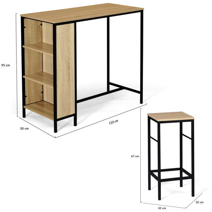 Ensemble table de bar DETROIT et 2 tabourets design industriel