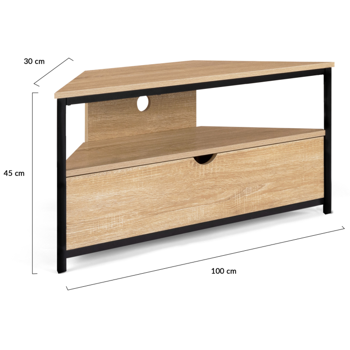 Meuble TV 100 cm d'angle DETROIT avec placard design industriel