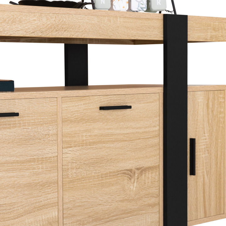 Buffet 140 cm PHOENIX 4 portes bois et noir