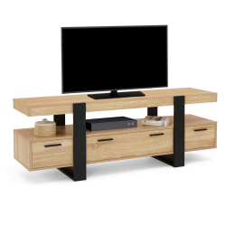 Soporte de TV negro y madera 140 cm 3 cajones - PHOENIX | ID Market