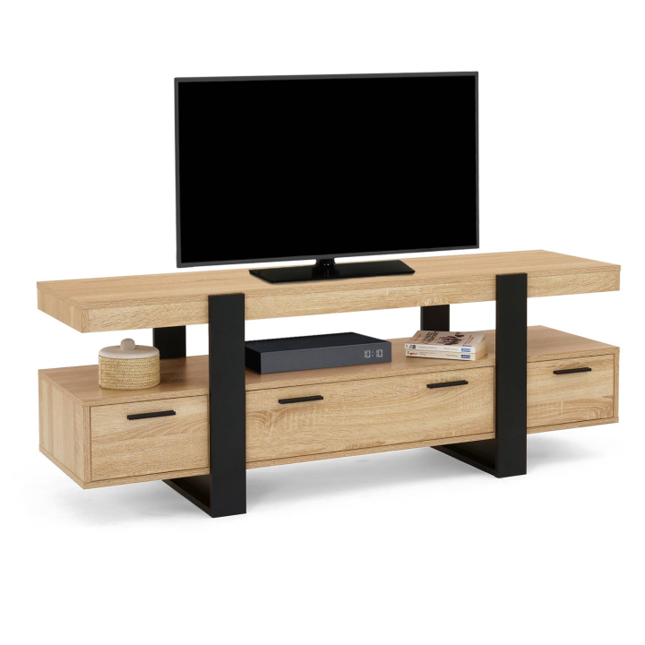 Meuble TV 140 cm PHOENIX avec tiroirs bois et noir