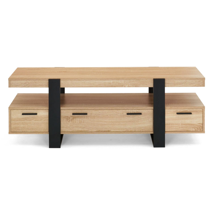 Soporte de TV negro y madera 140 cm 3 cajones - PHOENIX | ID Market