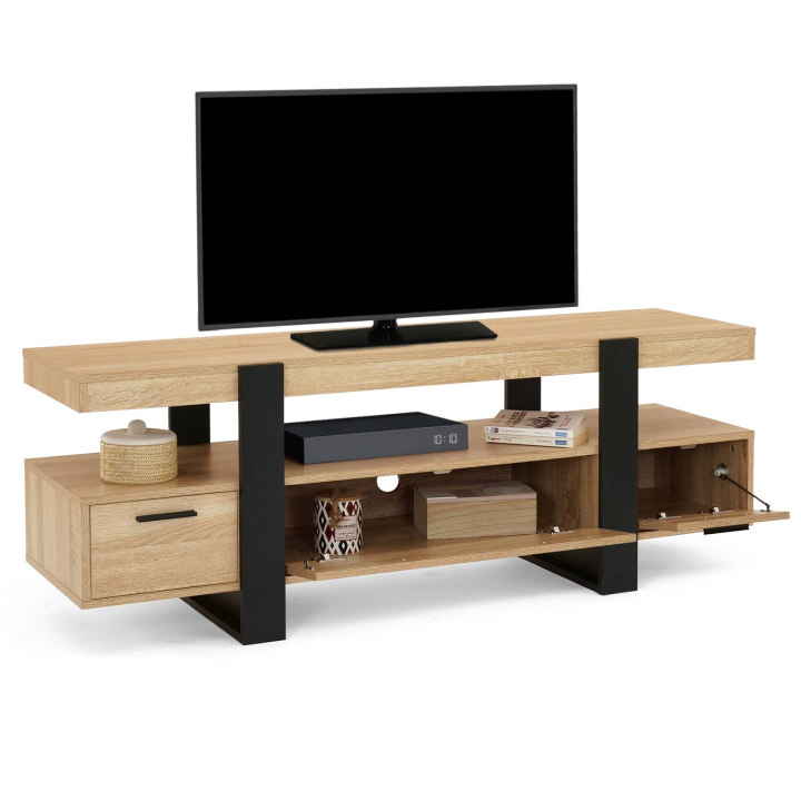 Meuble TV 140 cm PHOENIX avec tiroirs bois et noir