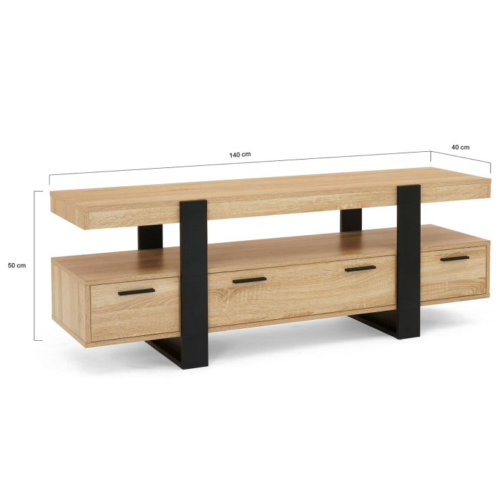 Soporte de TV negro y madera 140 cm 3 cajones - PHOENIX | ID Market