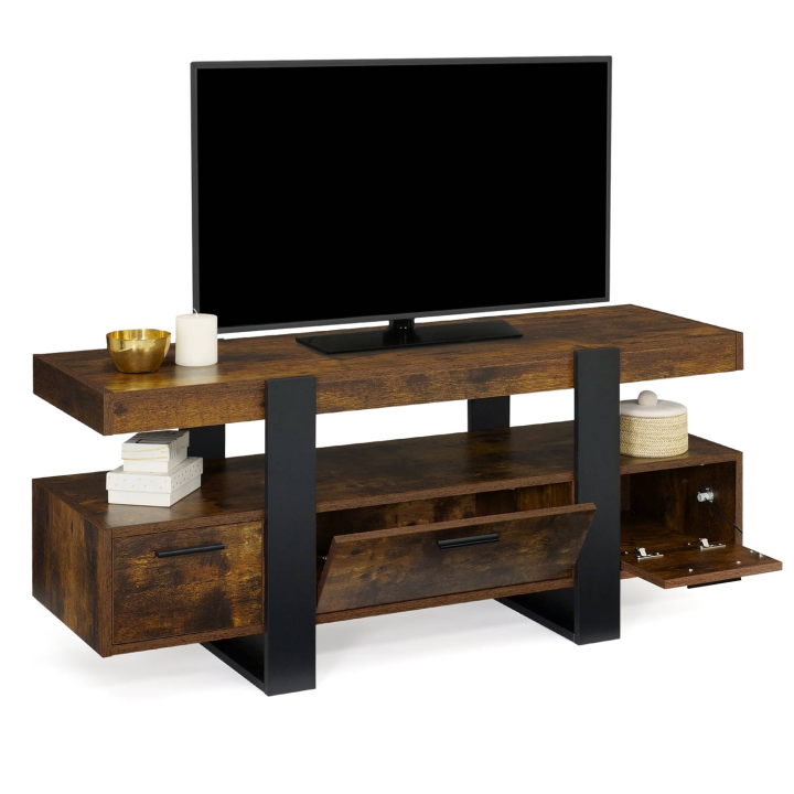 Meuble TV 116 cm PHOENIX avec tiroirs bois effet vieilli et noir