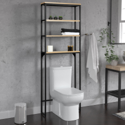 Mueble WC industrial con 4 estantes de metal negro y madera - DETROIT | ID Market