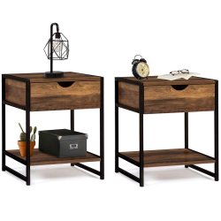 Lot de 2 tables de chevet HAWKINS bois foncé design industriel