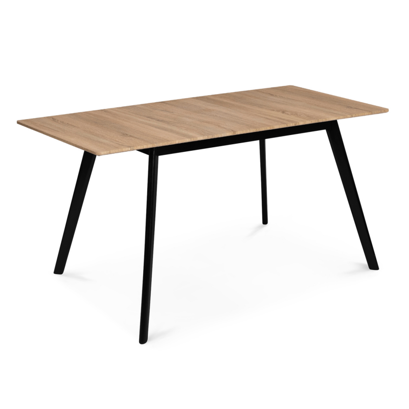 Table extensible 4 à 6 personnes bois clair et pieds métal noir 120 à 160  cm Norde