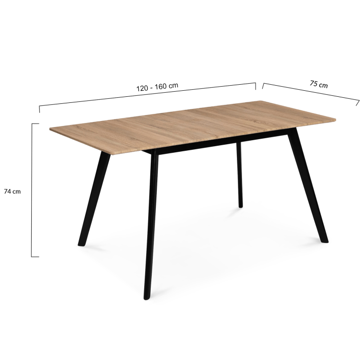 Mesa extensible escandinava con tablero de madera y patas negras baratas - INGA | ID Market