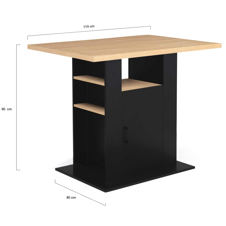 Isla central de 110 cm de madera negra e imitación haya con almacenaje - UGO | ID Market