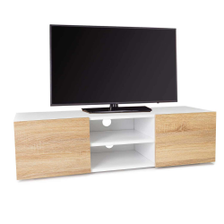 Mueble de TV blanco barato con puertas efecto haya - ELI | ID Market